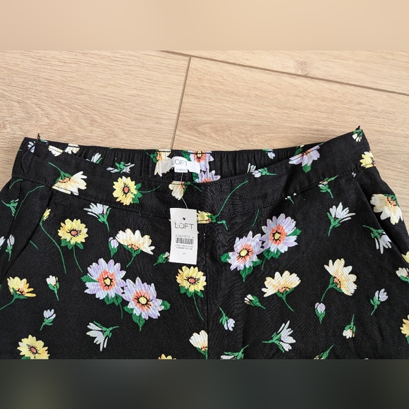 NWT Loft Wide Leg Crop Pants in Garden Linen Blend Elastic Band Women's Medium - Picture 2 of 9